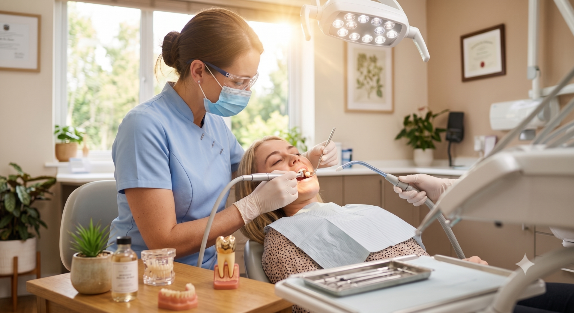 Dentist showing tablet to smiling patient