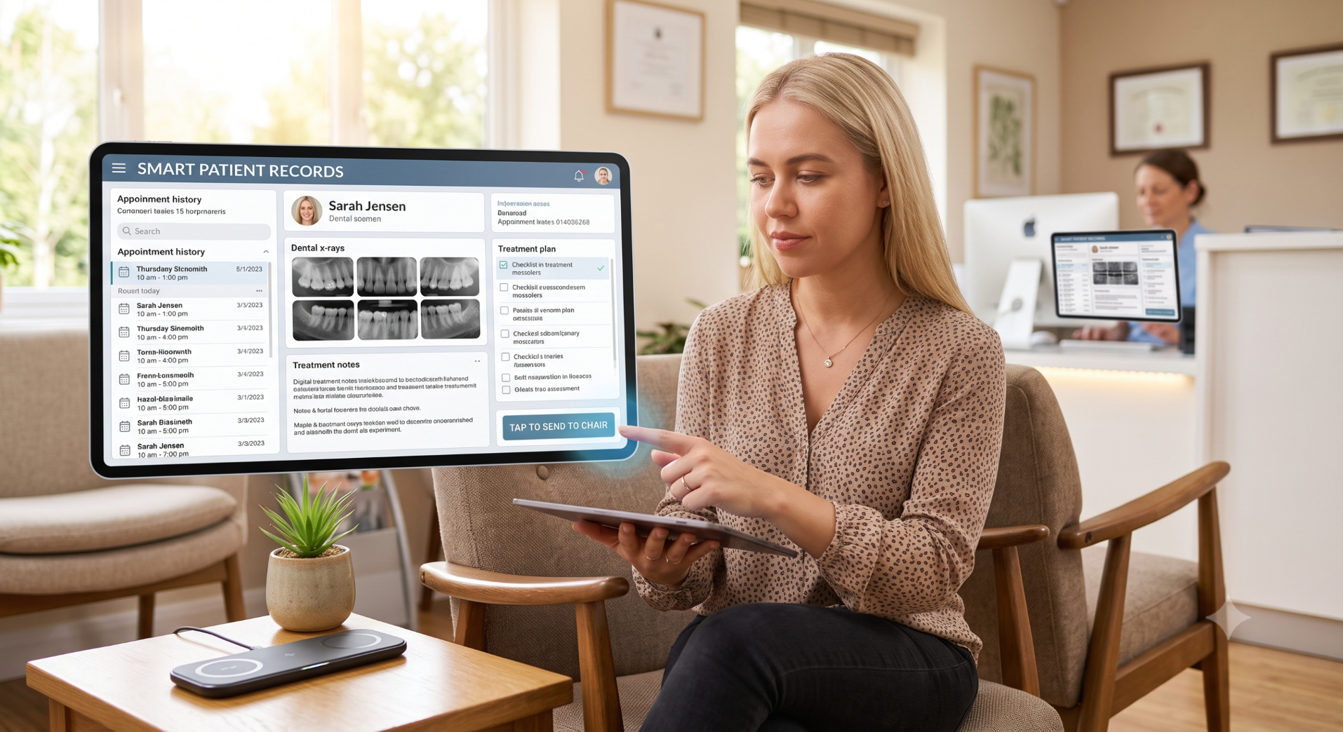 Tablet with records UI